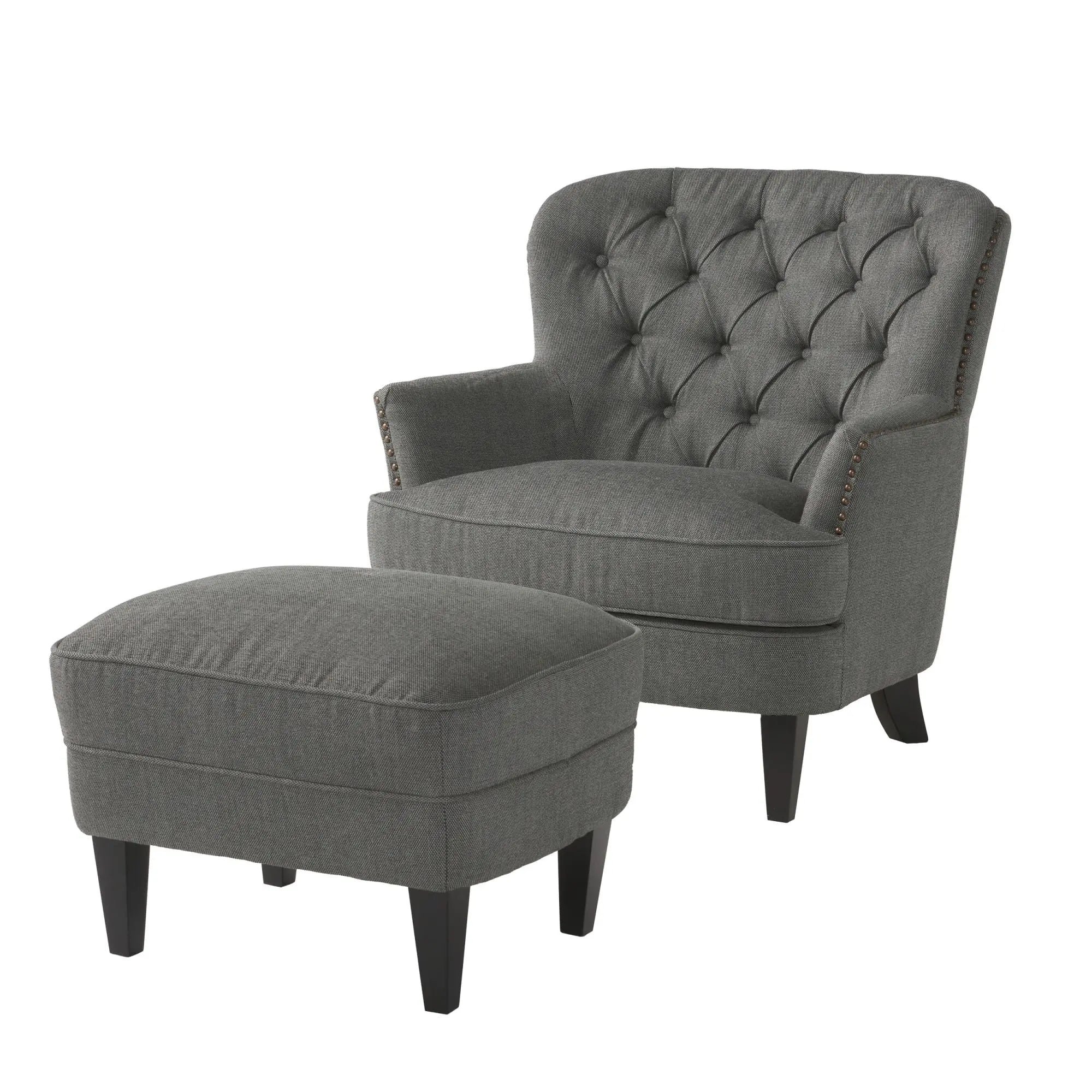 Contemporary Grey Fabric Club Chair and Ottoman Set | Plush Cushioned Armchair with Matching Ottoman – Modern Living Room Next Gen Luxe Solutions