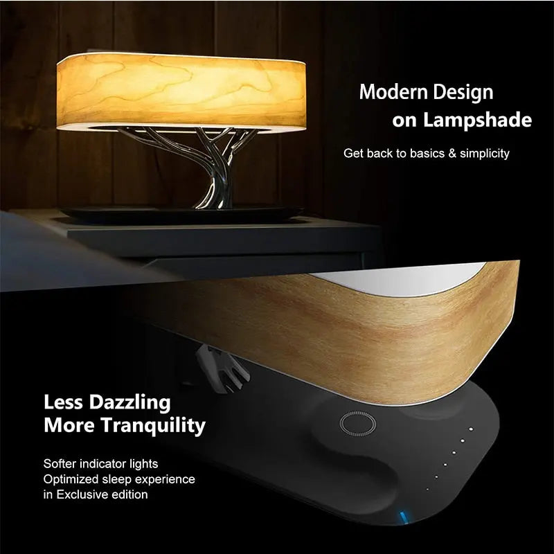 Modern Tree LED Table Lamp | Dimmable, Bluetooth Speaker & Wireless Phone Charger Next Gen Luxe Solutions