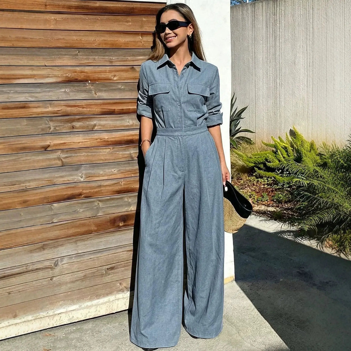Women's Collared Long Sleeve Full-Length Jumpsuit | Loose Fit, Workwear Style – 5 Colors, S–2XL Next Gen Luxe Solutions