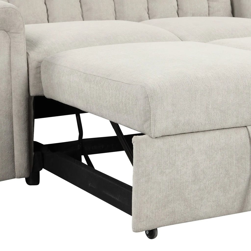 Convertible 2-Seat Sofa Bed | Pull-Out Sleeper Sofa with Adjustable Backrest & Foam + Pocket Spring Cushions in Beige Next Gen Luxe Solutions