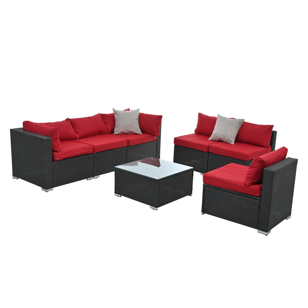 7-Piece Outdoor Patio Furniture Set | PE Wicker Sectional Sofa with Tempered Glass Table, Cushions & Pillows – Dark Gray Next Gen Luxe Solutions