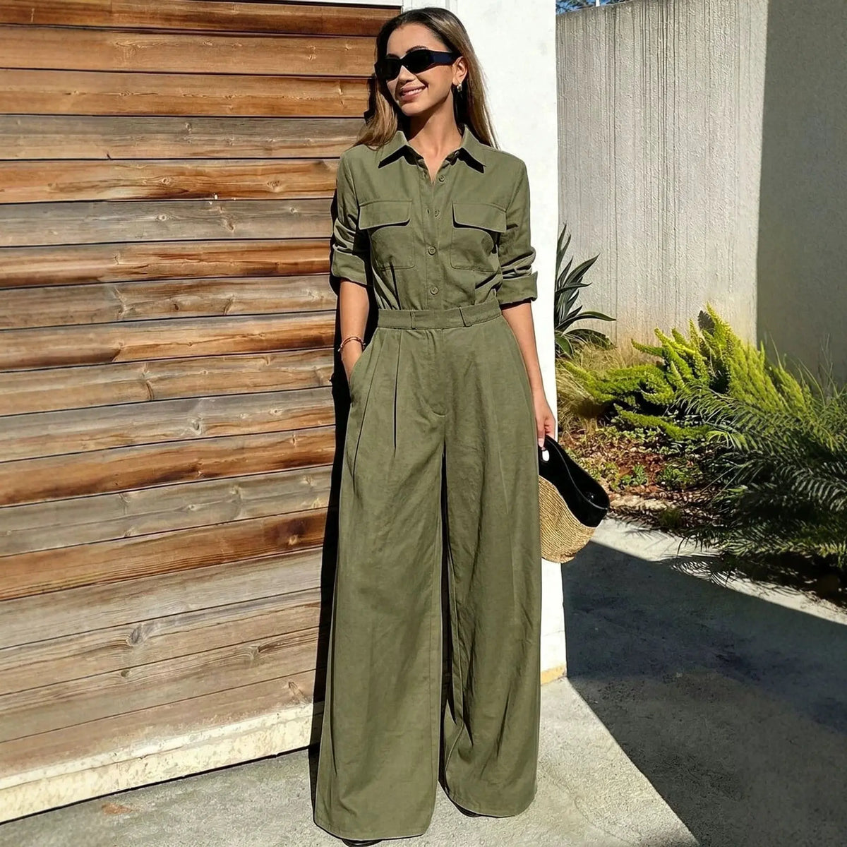 Women's Collared Long Sleeve Full-Length Jumpsuit | Loose Fit, Workwear Style – 5 Colors, S–2XL Next Gen Luxe Solutions