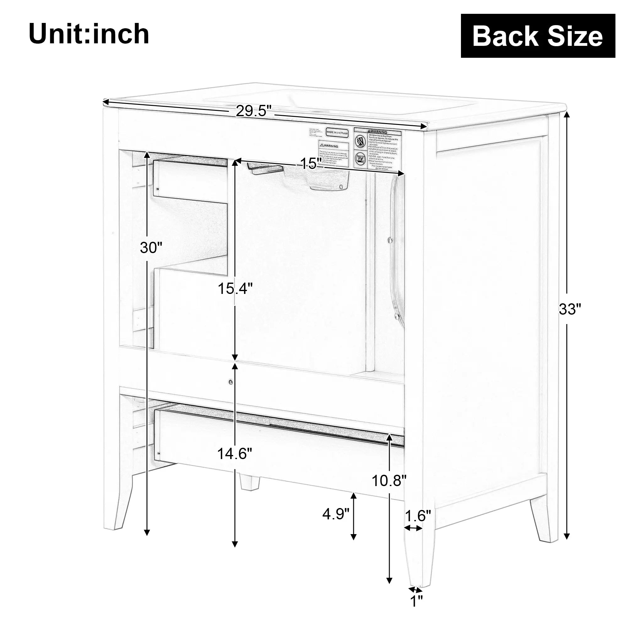 30" Bathroom Vanity with Sink – 3 Drawers, Moru Glass Door, Solid Wood & MDF, Ceramic Sink, Black – Freestanding Next Gen Luxe Solutions