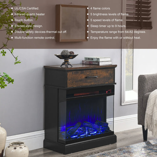 25 inch Stand Side Table with 3-Sided glass Electric Fireplace Next Gen Luxe Solutions