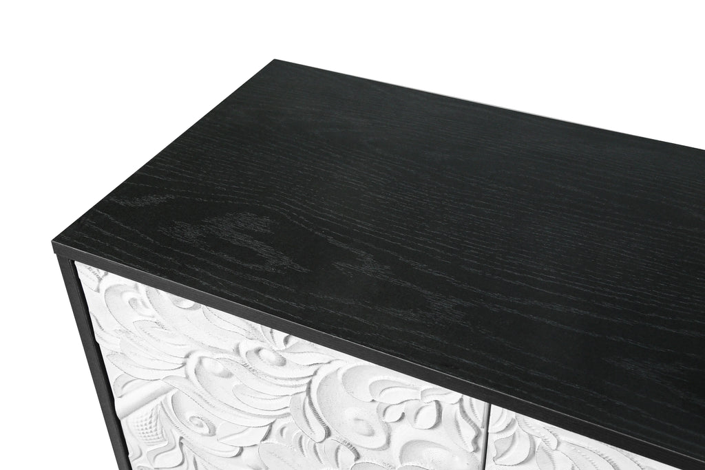 Vintage White Faceted Carved Cabinet – Black Frame TV Stand, Sideboard & Accent Cabinet Next Gen Luxe Solutions