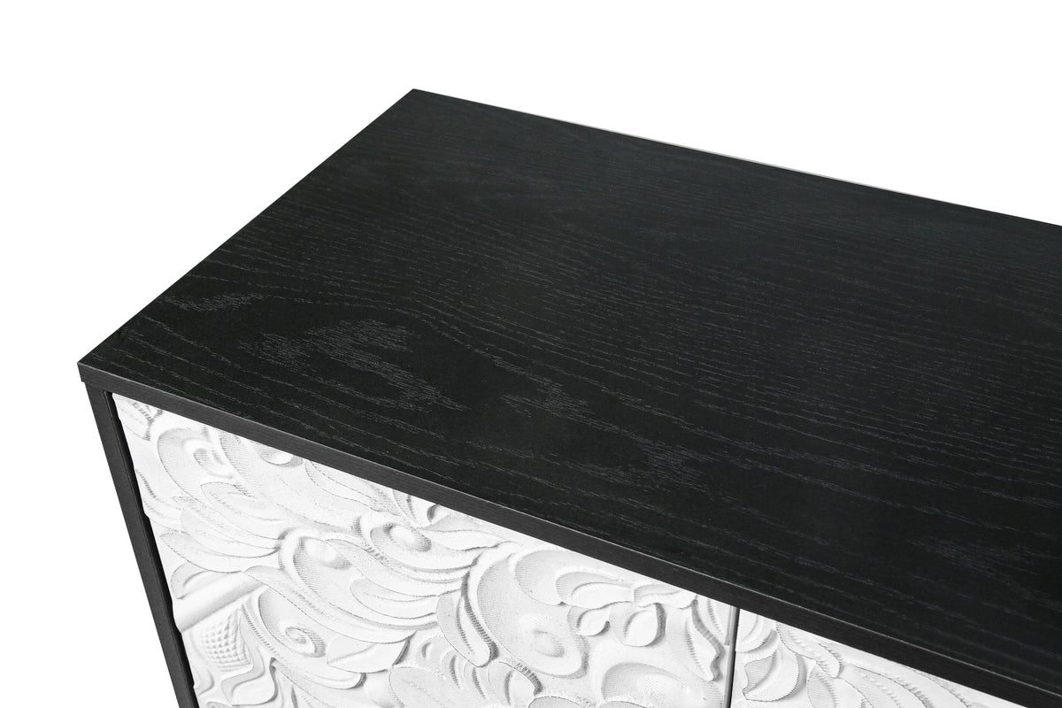 Vintage White Faceted Carved Cabinet – Black Frame TV Stand, Sideboard & Accent Cabinet Next Gen Luxe Solutions