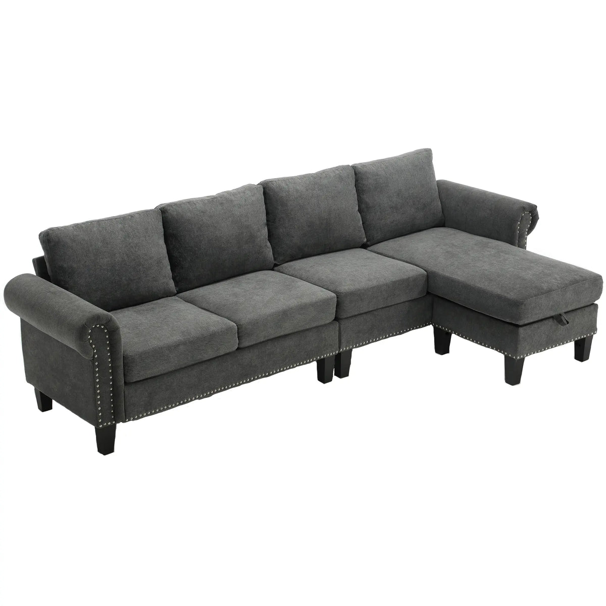 Convertible L-Shaped Sectional Sofa with Storage | 4-Seat Modern Linen Fabric Couch in Gray Next Gen Luxe Solutions