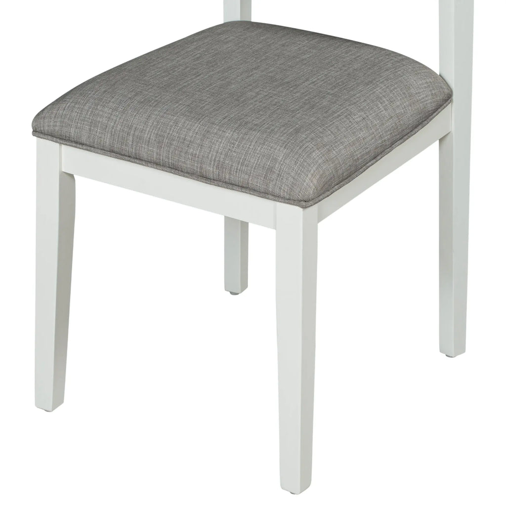 TREXM 6-Piece Classic Dining Set – Table, 4 Upholstered Chairs & Bench (White+Gray) Next Gen Luxe Solutions