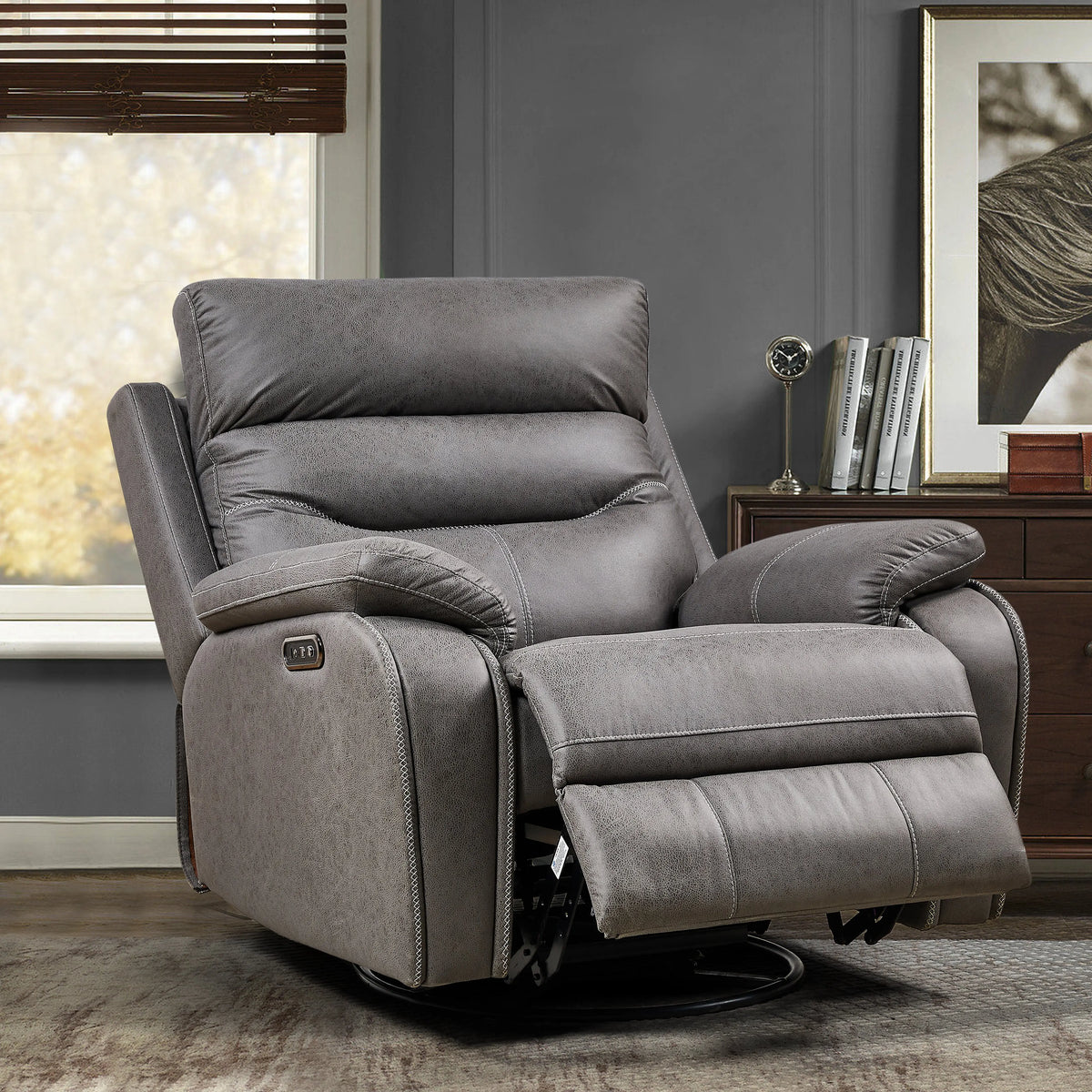 Liyasi Dual OKIN Motor Power Swivel Rocker Recliner Chair | 240° Swivel, Infinite Position, Power Headrest, USB Charging, 330 lb – Gray Next Gen Luxe Solutions
