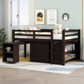 Full Size Low Loft Bed with Rolling Desk, Cabinet, Shelves & Safety Rails | Solid Wood Study Loft Bed – Espresso Next Gen Luxe Solutions