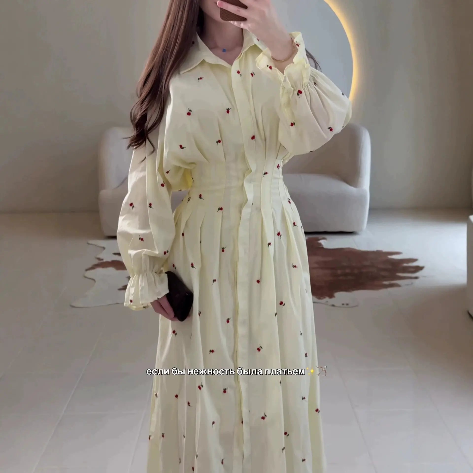 Women's Long Sleeve Lapel A-Line Midi Dress | Button Front, Floral Pattern – White, Champagne, Shiny Pink, S–XXL Next Gen Luxe Solutions