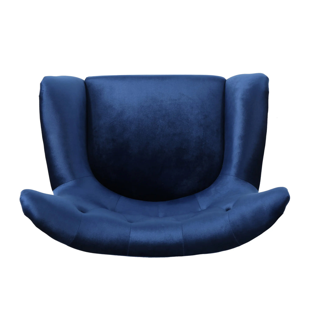 Navy Blue Velvet Wingback Armchair – Button-Tufted, Mid-Century Modern | Oak Wood Frame Next Gen Luxe Solutions