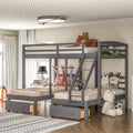 Full over Twin & Twin Triple Bunk Bed with 3 Drawers | Solid Pine & MDF, Full-Length Guardrail, 400 lb Capacity – Gray Next Gen Luxe Solutions