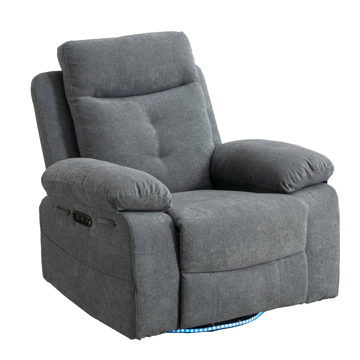 Power Recliner Glider Chair with Bluetooth Speaker | 270° Swivel, LED Light, USB+C Charging, Retractable Footrest, Storage Pockets – Light Grey Linen Next Gen Luxe Solutions