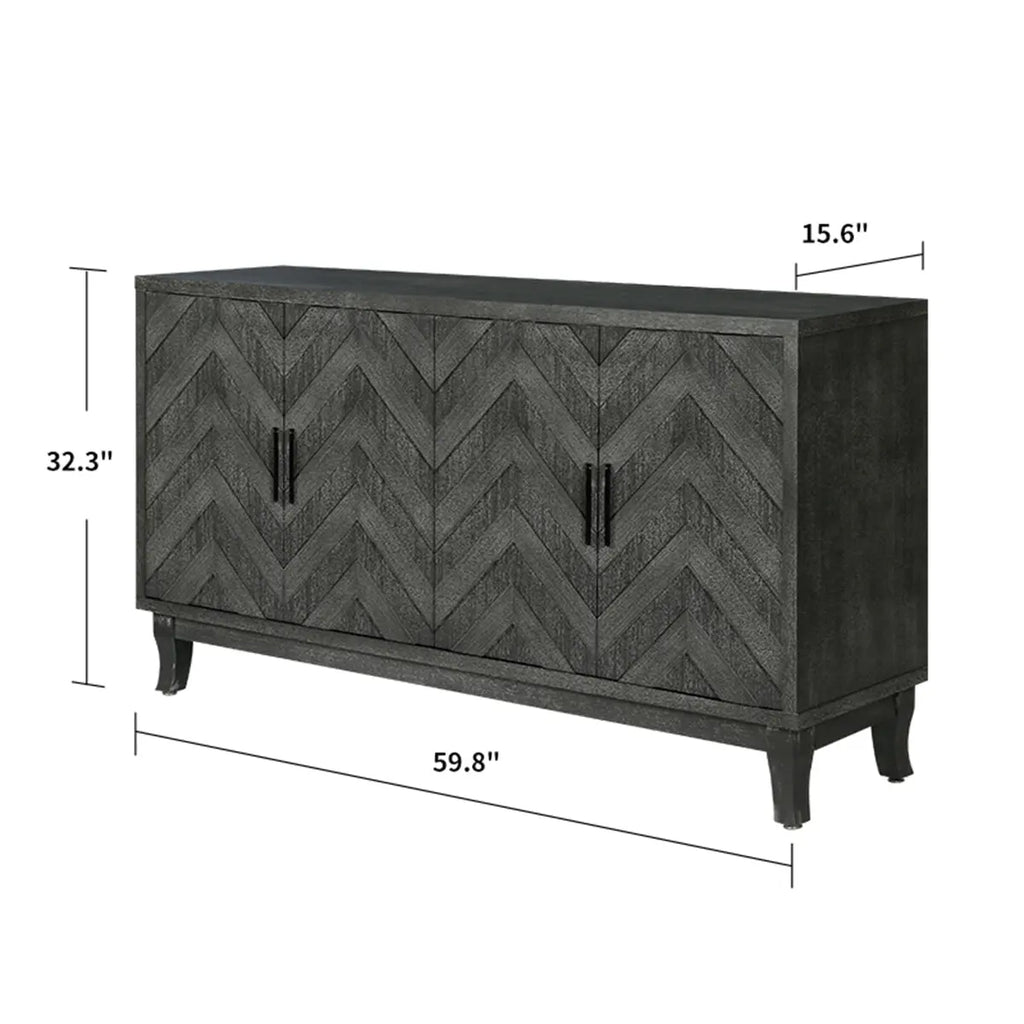 Vintage Style Buffet Cabinet – Lacquered Accent Storage, 4-Door Wooden Cabinet in Taupe Grey Next Gen Luxe Solutions