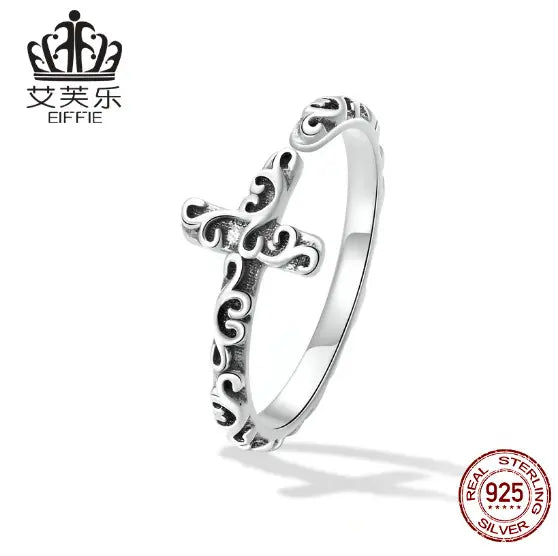 S925 Sterling Silver Retro Cross Open Ring Next Gen Luxe Solutions