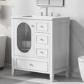 30" Bathroom Vanity with Sink | Solid Wood & MDF, 4 Drawers, Oval Fluted Glass Door, Ceramic Sink, White – Freestanding Next Gen Luxe Solutions