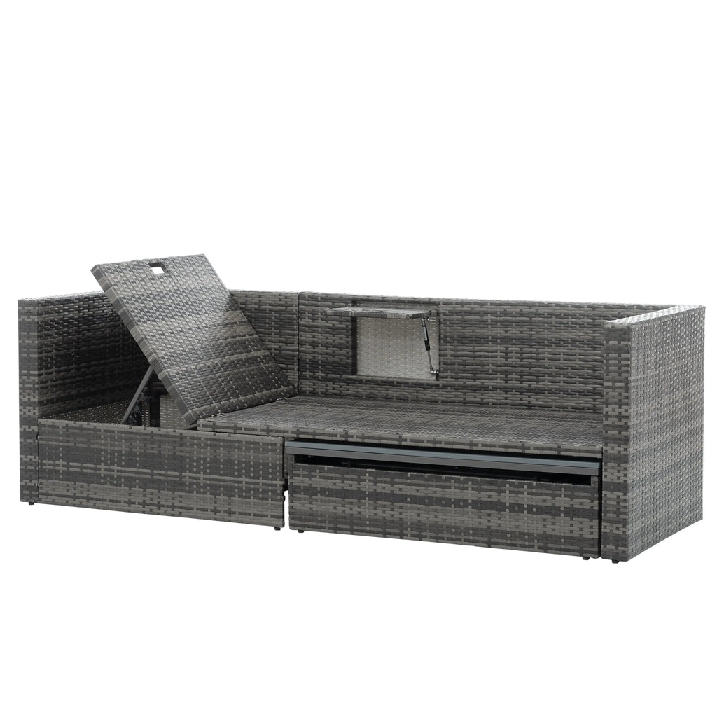 5-Piece Outdoor PE Wicker Patio Furniture Set | Sofa, 3 Ottomans & Lift-Top Coffee Table Next Gen Luxe Solutions