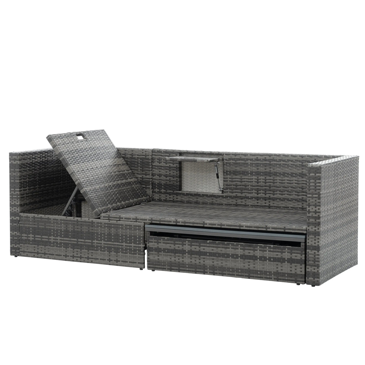 5-Piece Outdoor PE Wicker Patio Furniture Set | Sofa, 3 Ottomans & Lift-Top Coffee Table Next Gen Luxe Solutions
