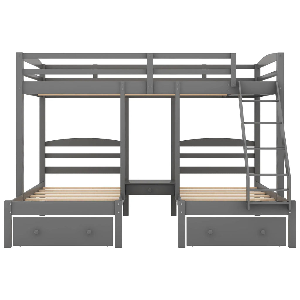 Full over Twin & Twin Triple Bunk Bed with 3 Drawers | Solid Pine & MDF, Full-Length Guardrail, 400 lb Capacity – Gray Next Gen Luxe Solutions