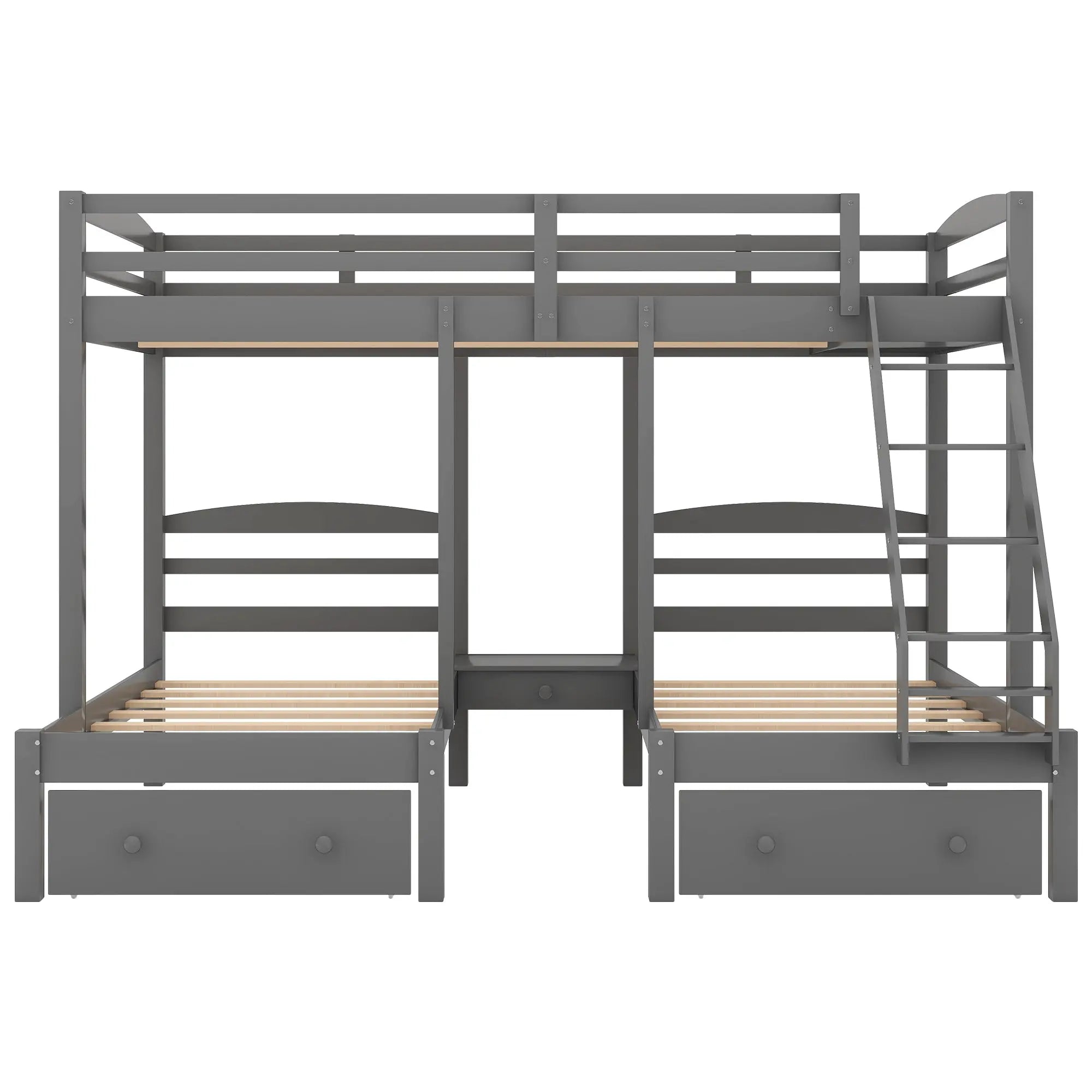 Full over Twin & Twin Triple Bunk Bed with 3 Drawers | Solid Pine & MDF, Full-Length Guardrail, 400 lb Capacity – Gray Next Gen Luxe Solutions