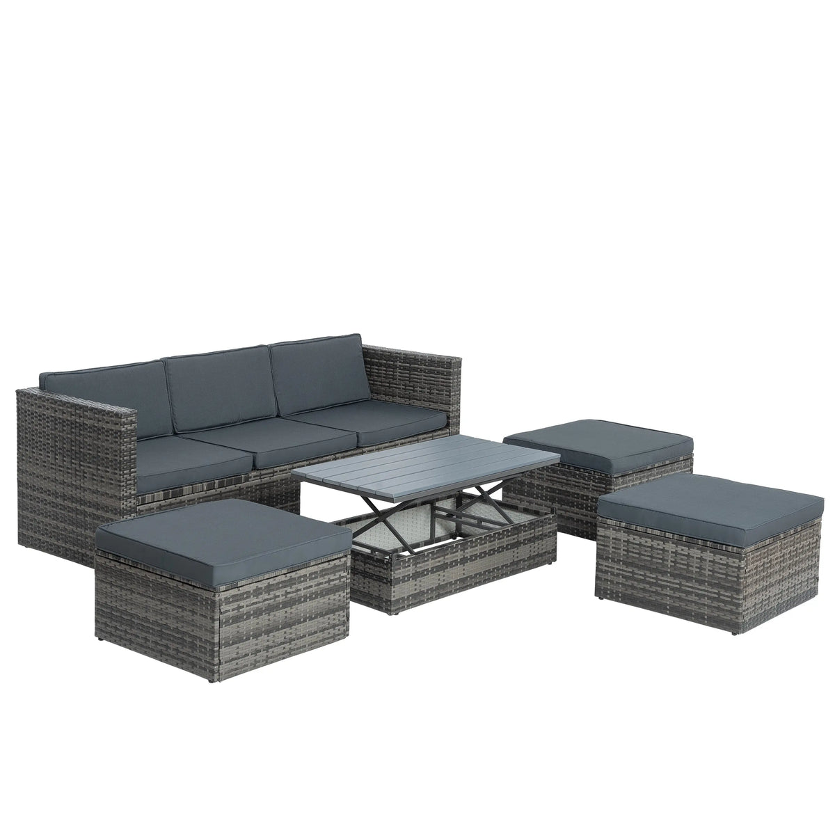 5-Piece Outdoor PE Wicker Patio Furniture Set | Sofa, 3 Ottomans & Lift-Top Coffee Table Next Gen Luxe Solutions
