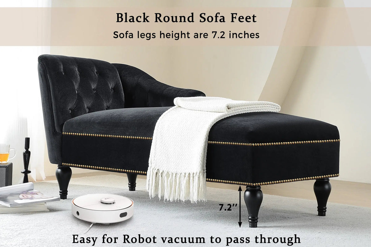 58 Inch Velvet Lounge Chair Button Tufted Right Arm Chaise with Nailhead Decoration Next Gen Luxe Solutions