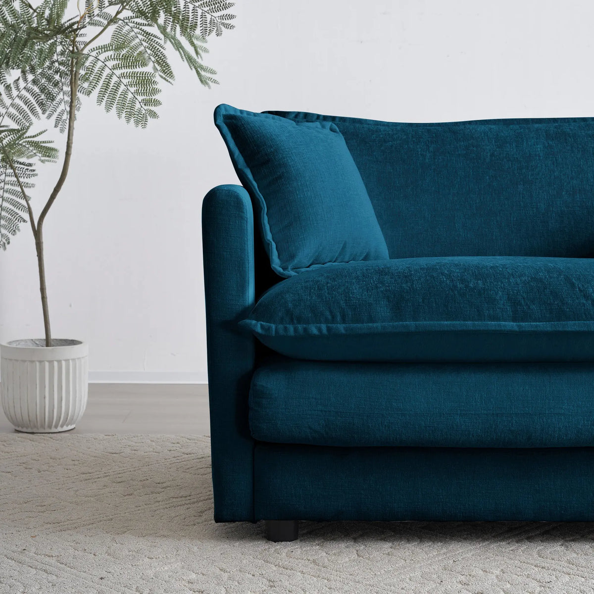 Modern Blue Chenille Loveseat Sofa – Deep Seat 2-Seater with 4 Pillows | Upholstered Living Room Couch Next Gen Luxe Solutions