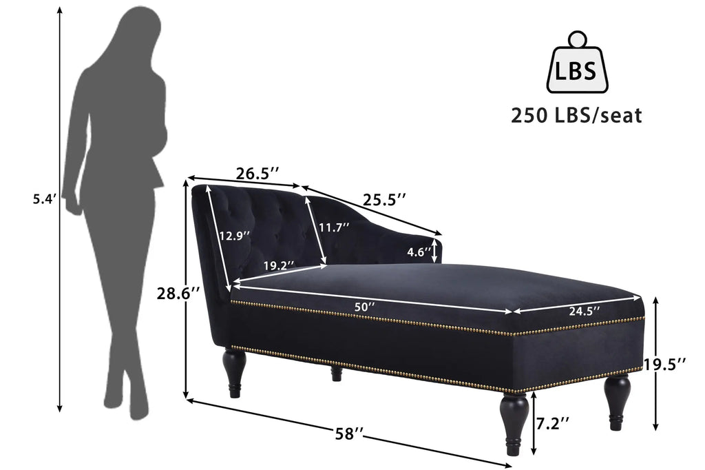 58 Inch Velvet Lounge Chair Button Tufted Right Arm Chaise with Nailhead Decoration Next Gen Luxe Solutions