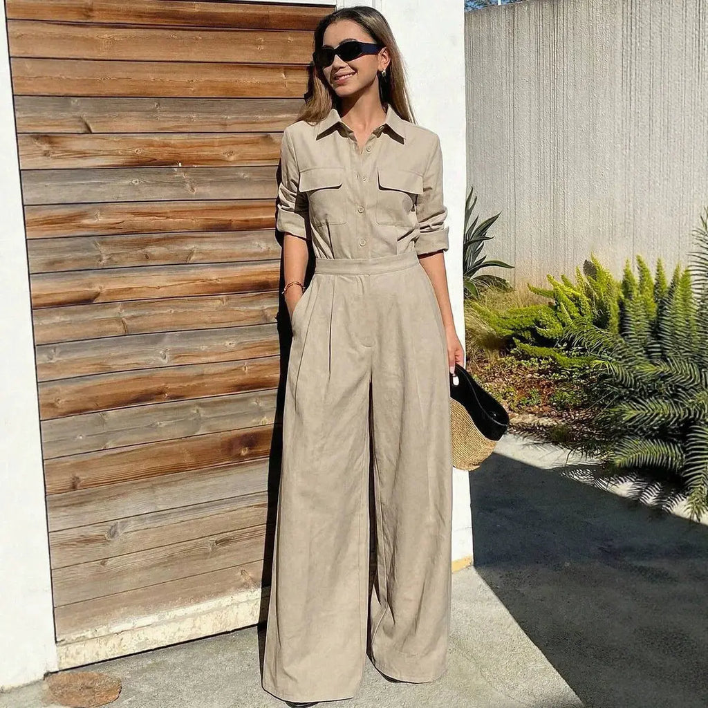 Women's Collared Long Sleeve Full-Length Jumpsuit | Loose Fit, Workwear Style – 5 Colors, S–2XL Next Gen Luxe Solutions