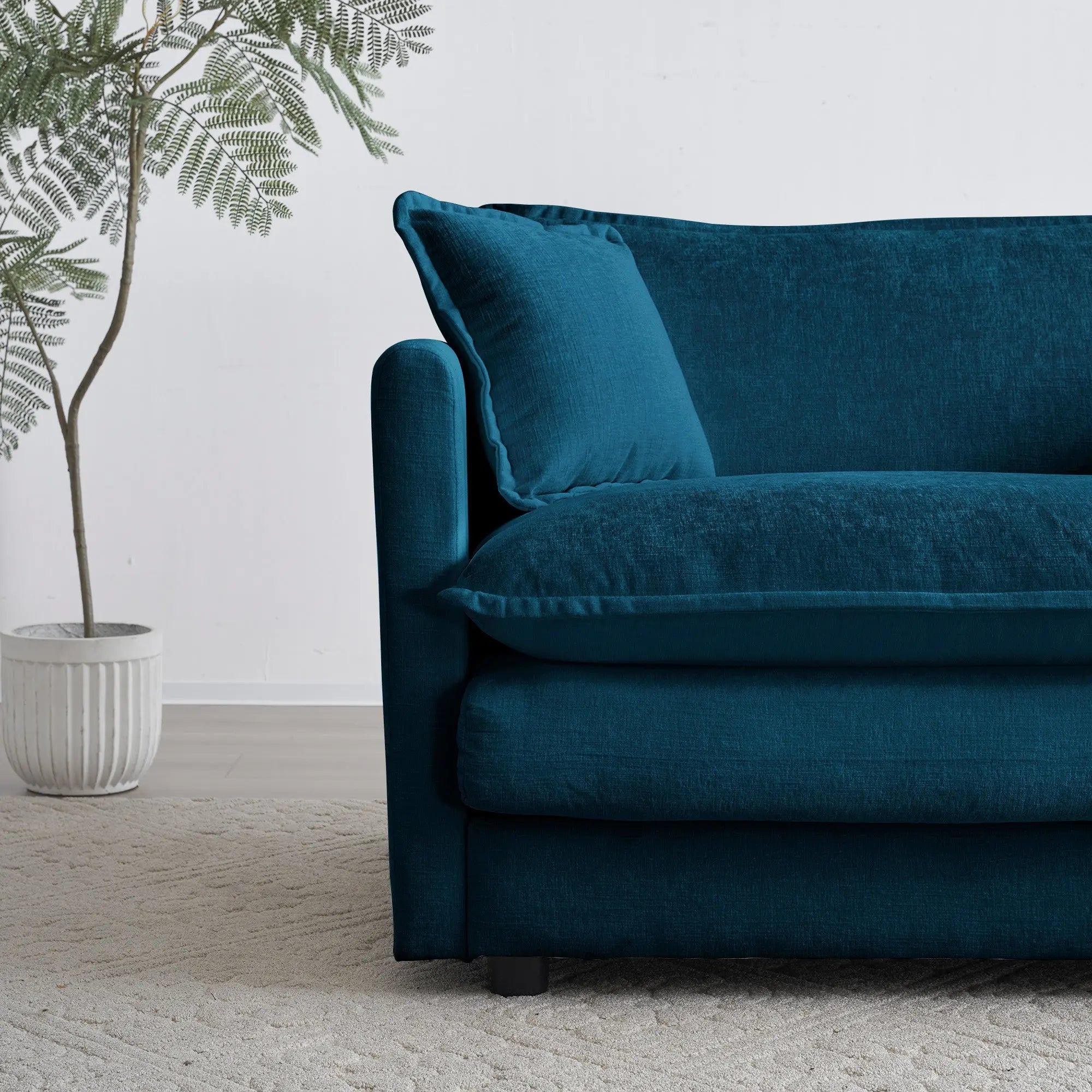 Mid-Century Modern 3-Seater Sofa | Blue Chenille Couch with 5 Pillows for Living Room Next Gen Luxe Solutions