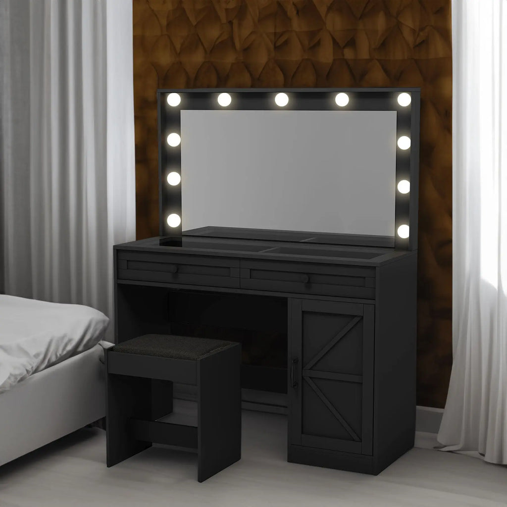 Makeup Vanity Desk with Cabinet Doors & Organized Storage – Eco-Friendly MDF, Black Next Gen Luxe Solutions