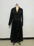 Women's Chic Lace Suit Collar Two-Piece Dress Set | Long Sleeve, High Waist, Long Skirt – Black, S–2XL Next Gen Luxe Solutions