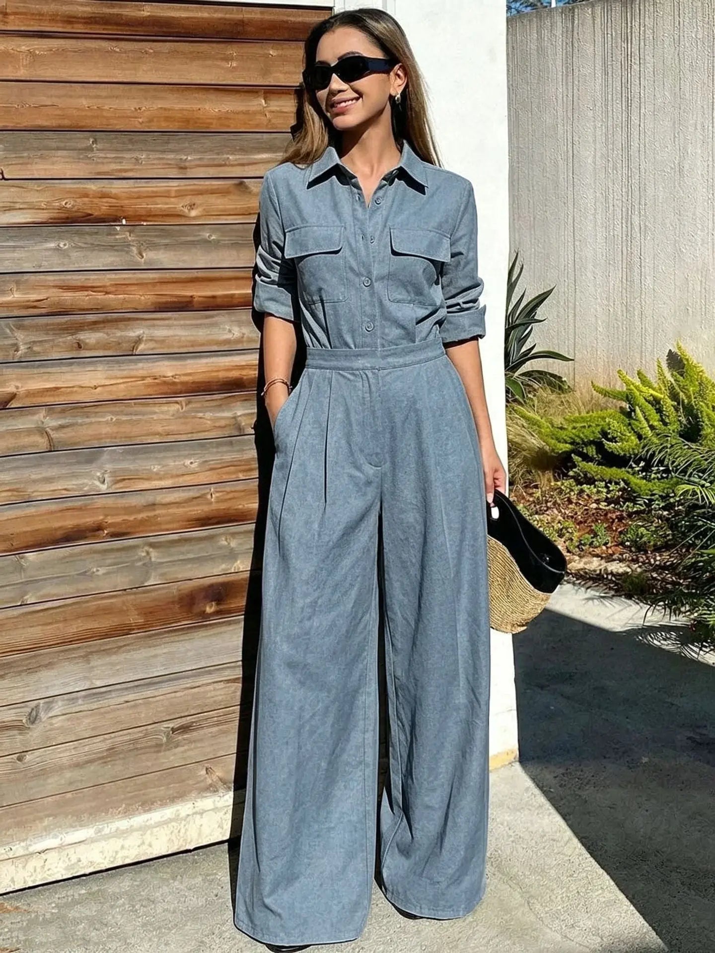 Women's Collared Long Sleeve Full-Length Jumpsuit | Loose Fit, Workwear Style – 5 Colors, S–2XL Next Gen Luxe Solutions