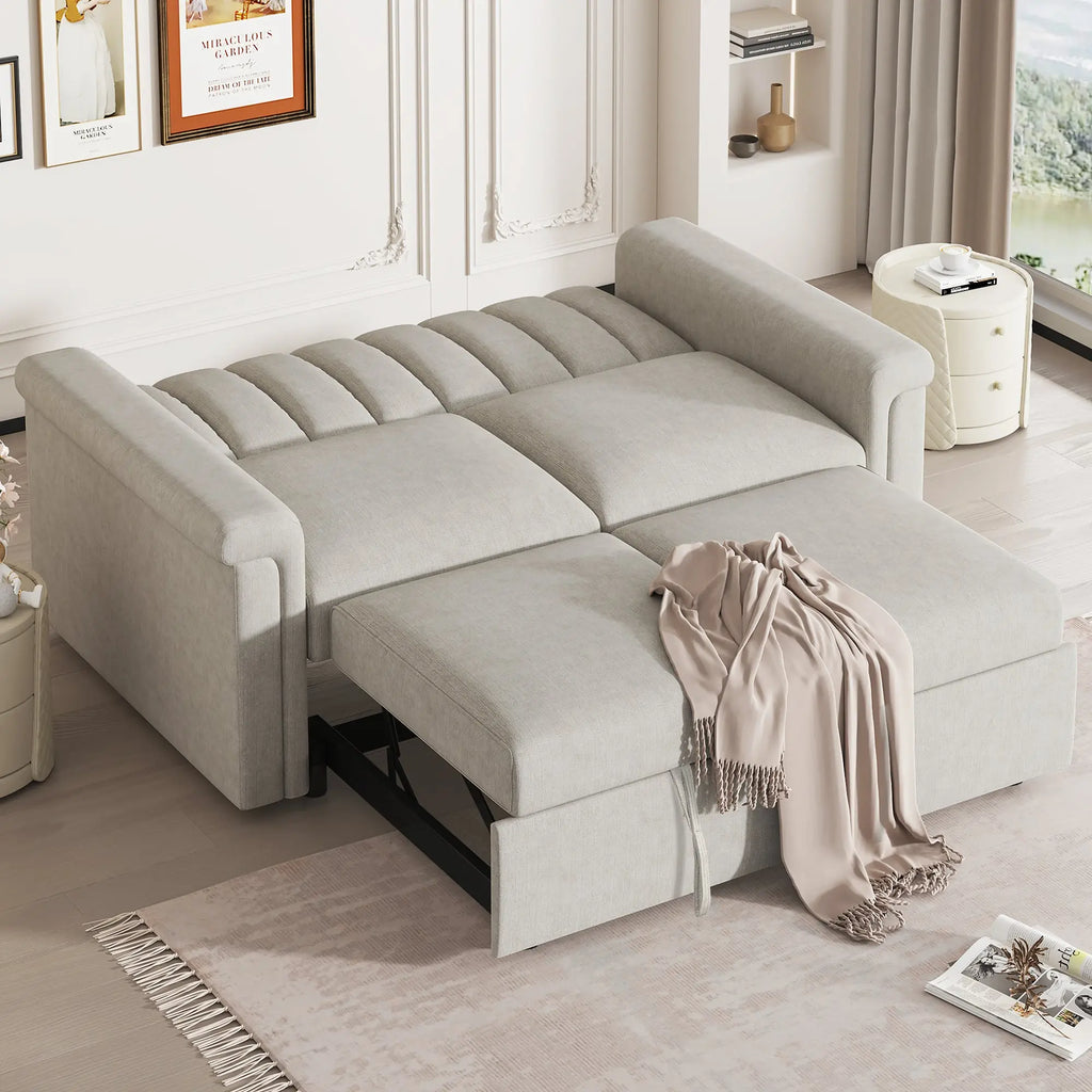 Convertible 2-Seat Sofa Bed | Pull-Out Sleeper Sofa with Adjustable Backrest & Foam + Pocket Spring Cushions in Beige Next Gen Luxe Solutions