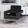 Modern Glam Velvet Club Armchair – Geometric U-Shape, Silver Accents & Stainless Steel Legs (Black) Next Gen Luxe Solutions