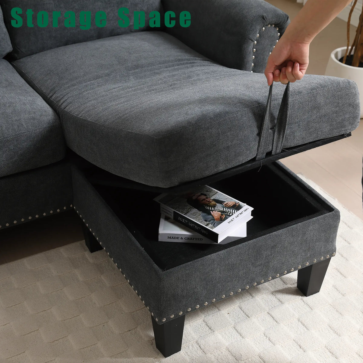 Convertible L-Shaped Sectional Sofa with Storage | 4-Seat Modern Linen Fabric Couch in Gray Next Gen Luxe Solutions