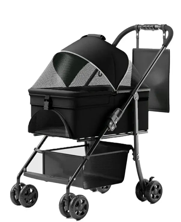 2-in-1 Folding Dog Stroller & Pet Cart | 4-Wheel Dog/Cat Carrier with Waterproof Pad, Car Seat & Sun Visor Next Gen Luxe Solutions