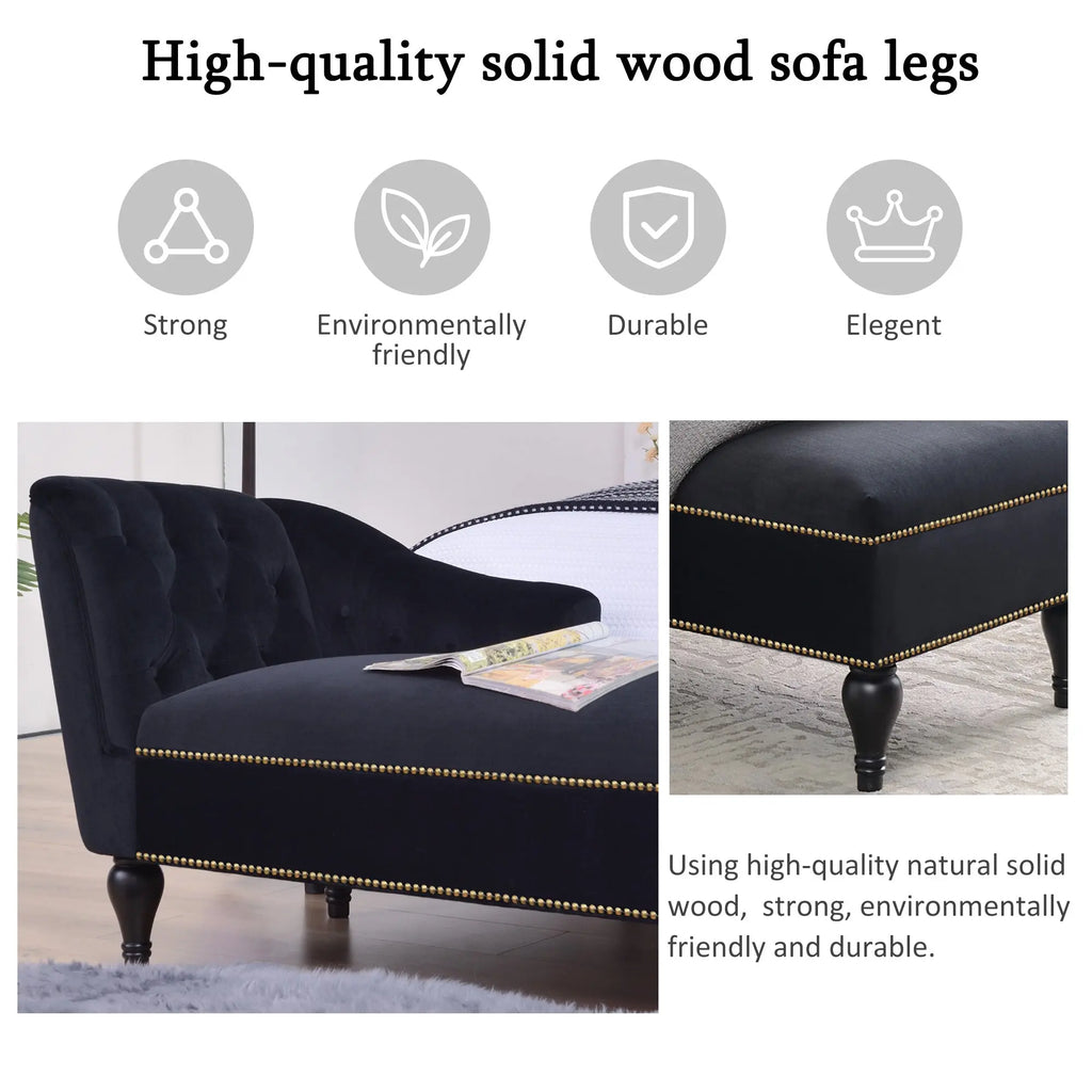 58 Inch Velvet Lounge Chair Button Tufted Right Arm Chaise with Nailhead Decoration Next Gen Luxe Solutions