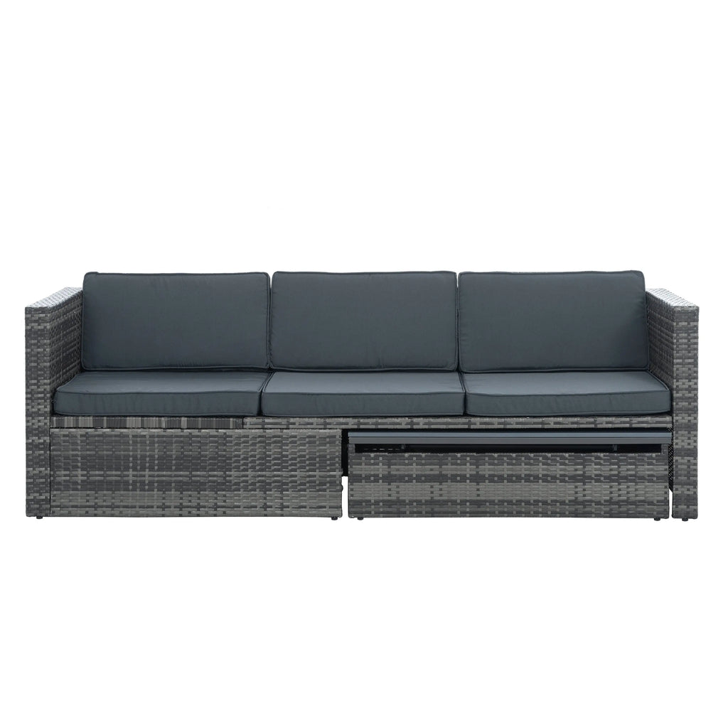 5-Piece Outdoor PE Wicker Patio Furniture Set | Sofa, 3 Ottomans & Lift-Top Coffee Table Next Gen Luxe Solutions