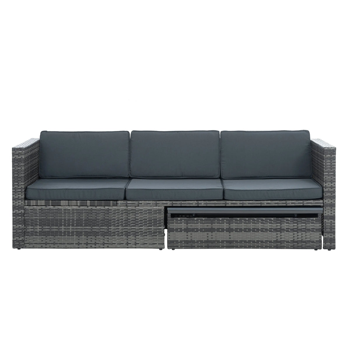 5-Piece Outdoor PE Wicker Patio Furniture Set | Sofa, 3 Ottomans & Lift-Top Coffee Table Next Gen Luxe Solutions