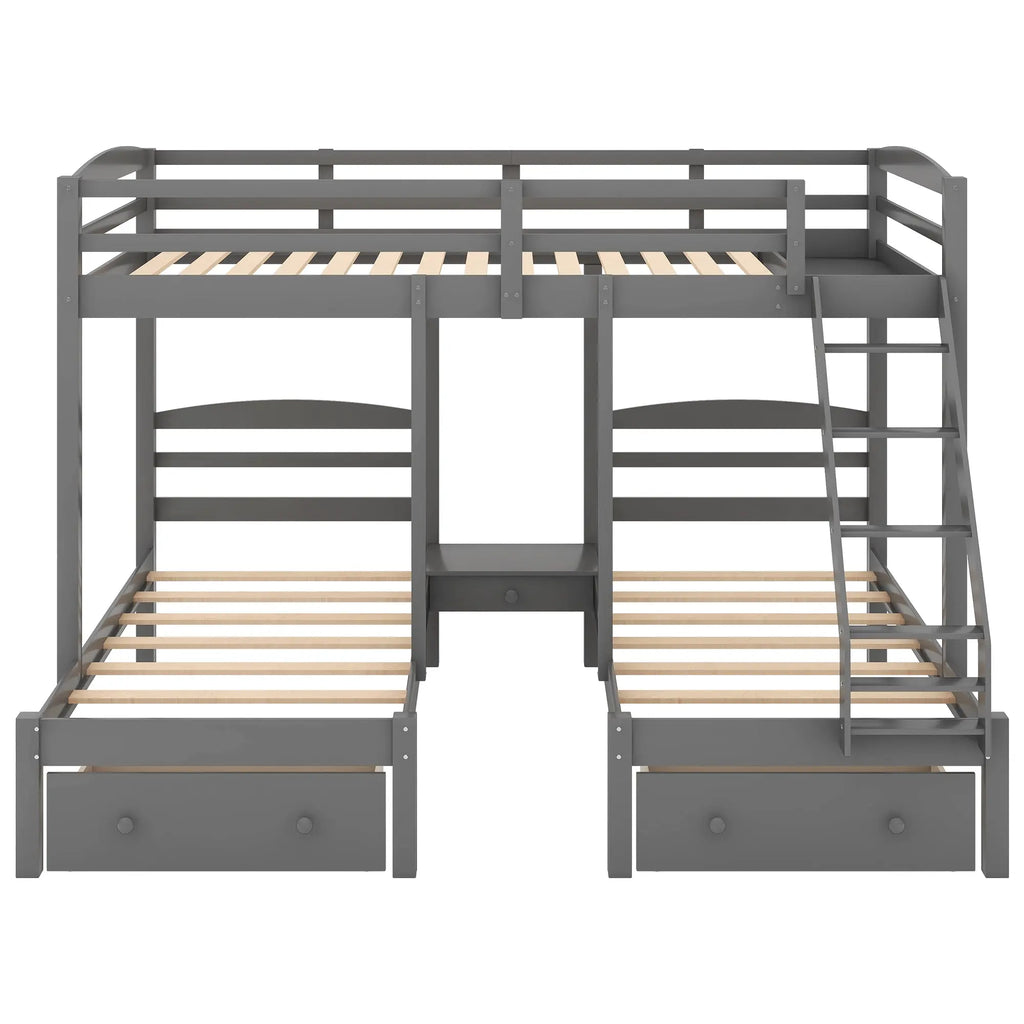 Full over Twin & Twin Triple Bunk Bed with 3 Drawers | Solid Pine & MDF, Full-Length Guardrail, 400 lb Capacity – Gray Next Gen Luxe Solutions