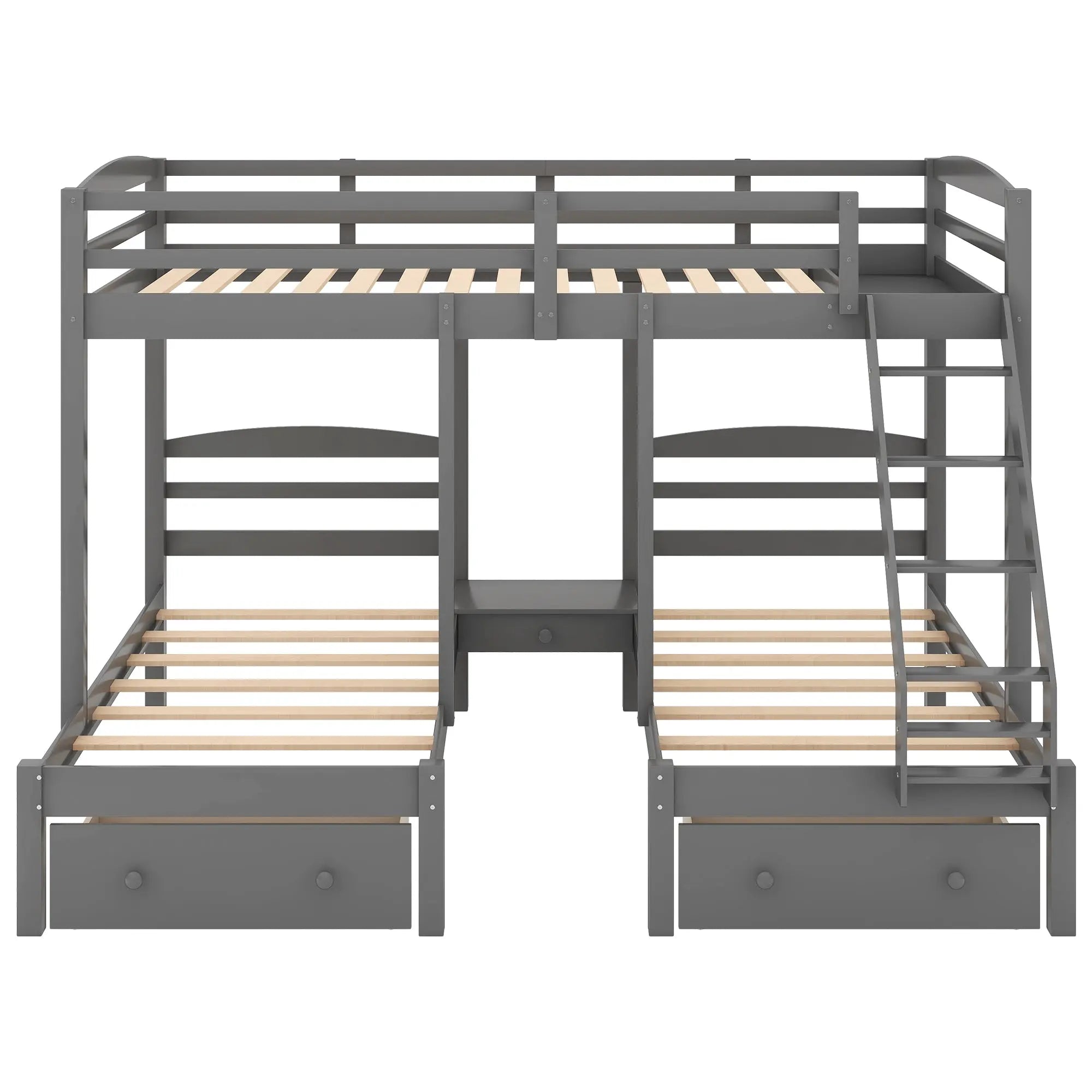Full over Twin & Twin Triple Bunk Bed with 3 Drawers | Solid Pine & MDF, Full-Length Guardrail, 400 lb Capacity – Gray Next Gen Luxe Solutions