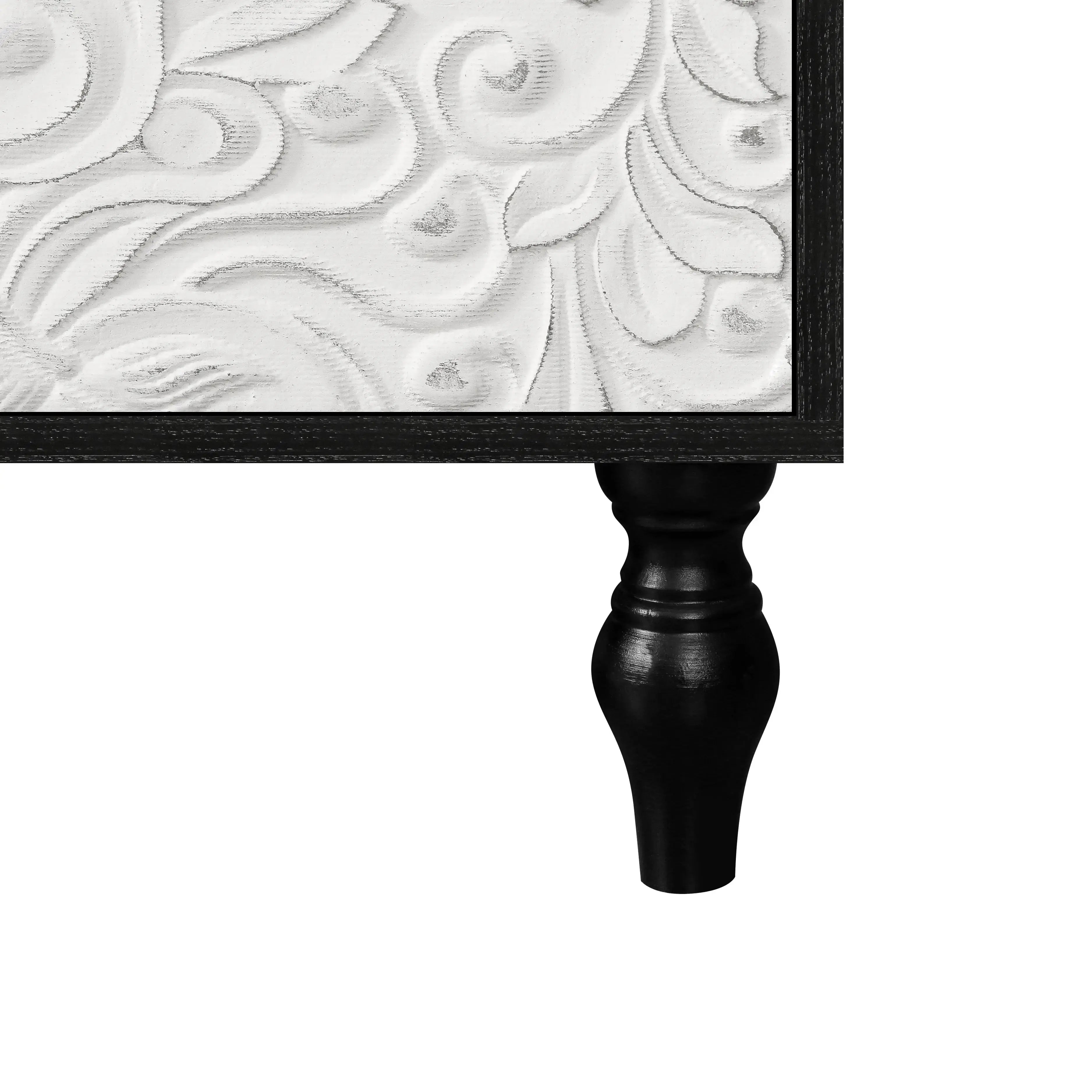 Vintage White Faceted Carved Cabinet – Black Frame TV Stand, Sideboard & Accent Cabinet Next Gen Luxe Solutions