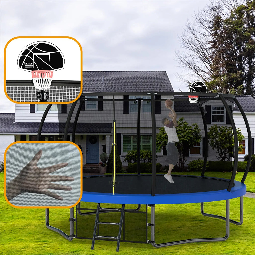 12FT Recreational Kids Trampoline with Safety Enclosure Net & Ladder – Outdoor Next Gen Luxe Solutions