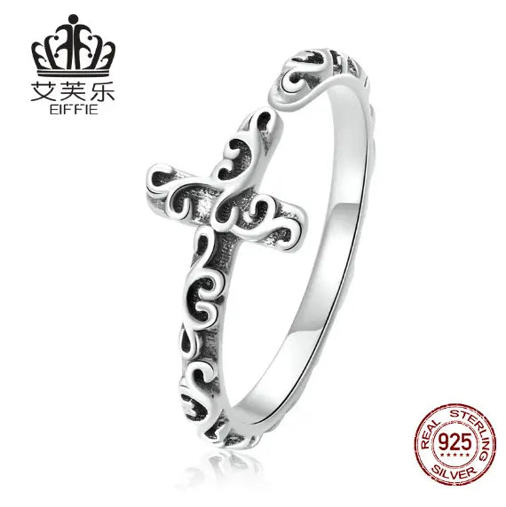 S925 Sterling Silver Retro Cross Open Ring Next Gen Luxe Solutions