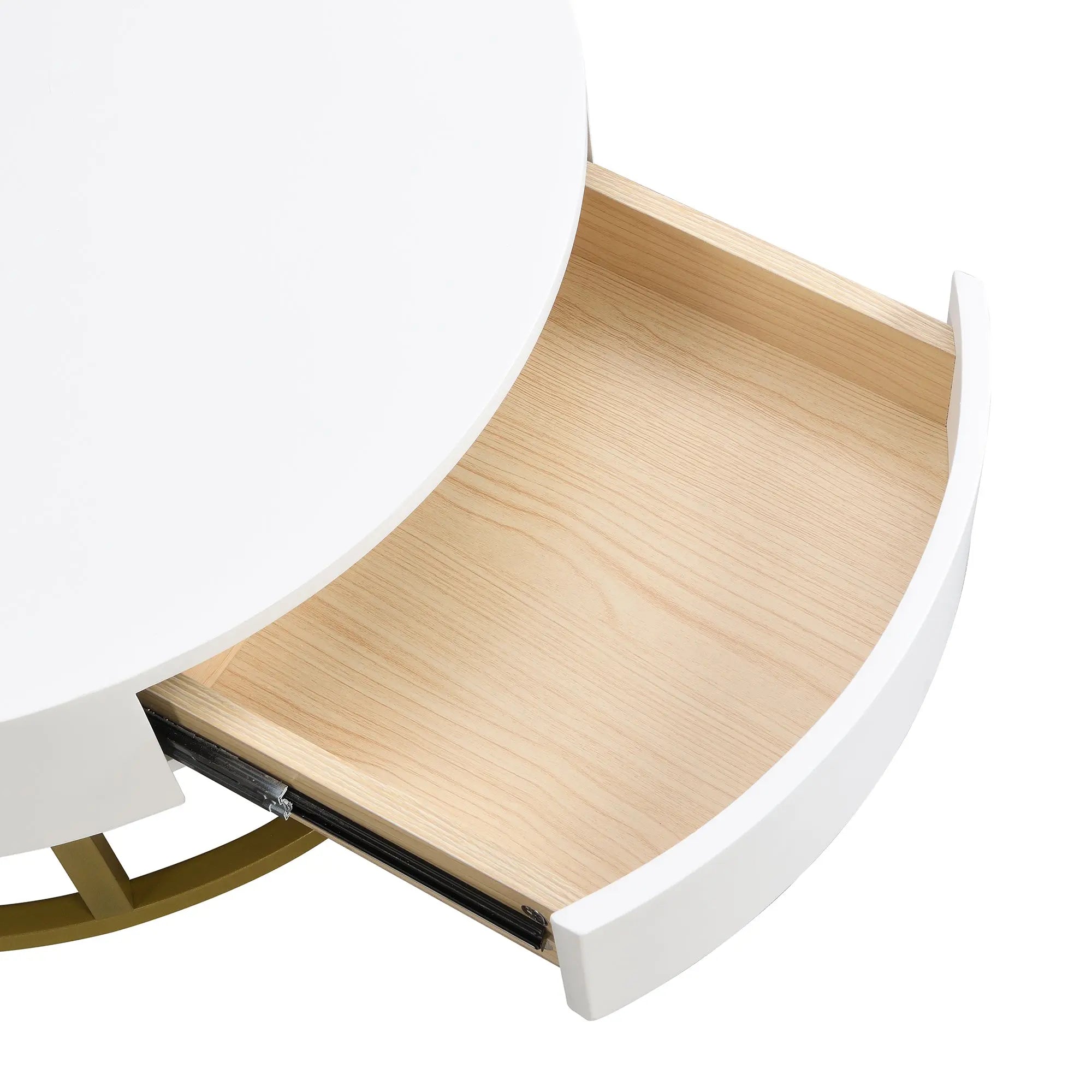 Modern Round Lift-Top Nesting Coffee Tables Set of 2 | Hydraulic Lift, 2 Drawers, Gold Metal Base – White & Black Next Gen Luxe Solutions