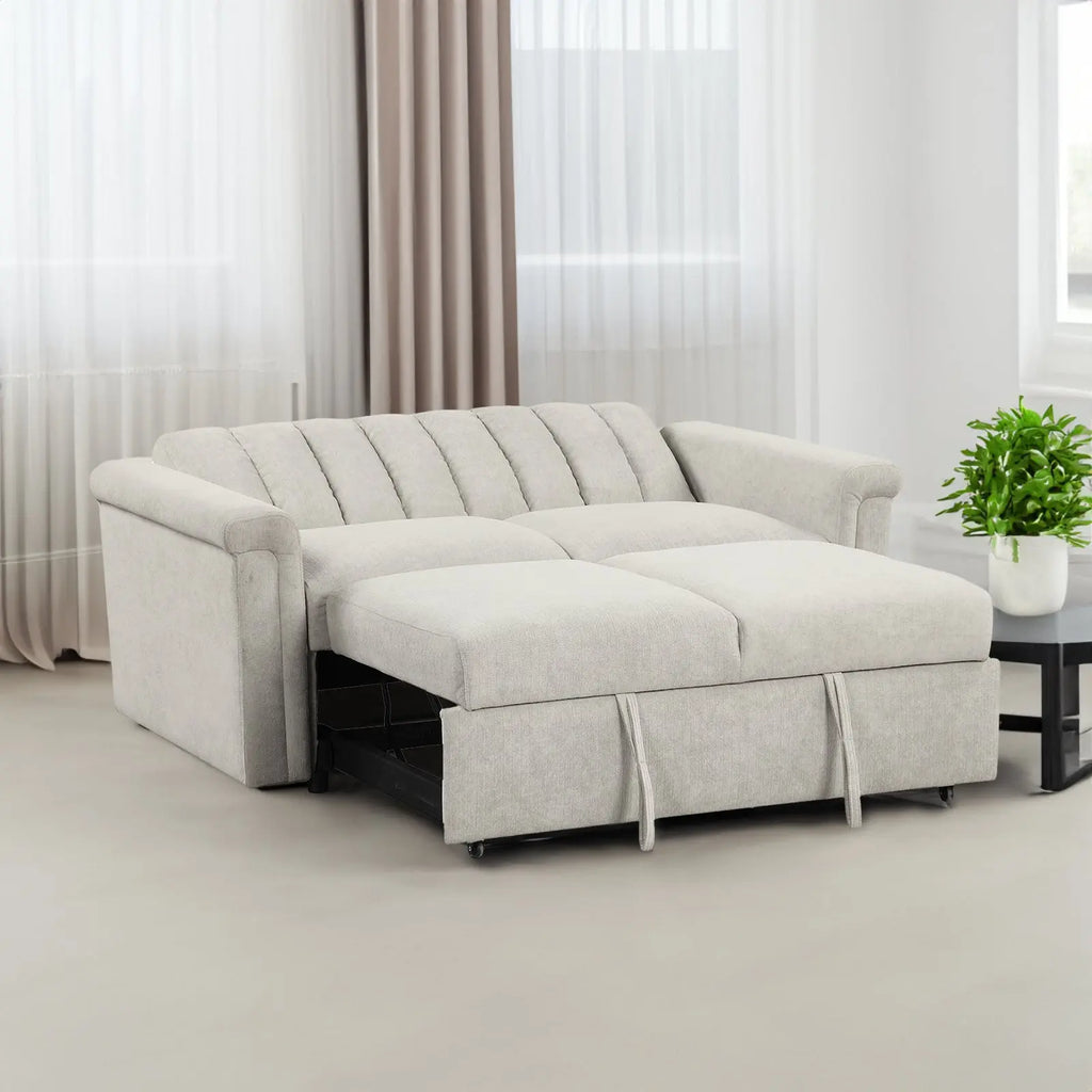 Convertible 2-Seat Sofa Bed | Pull-Out Sleeper Sofa with Adjustable Backrest & Foam + Pocket Spring Cushions in Beige Next Gen Luxe Solutions