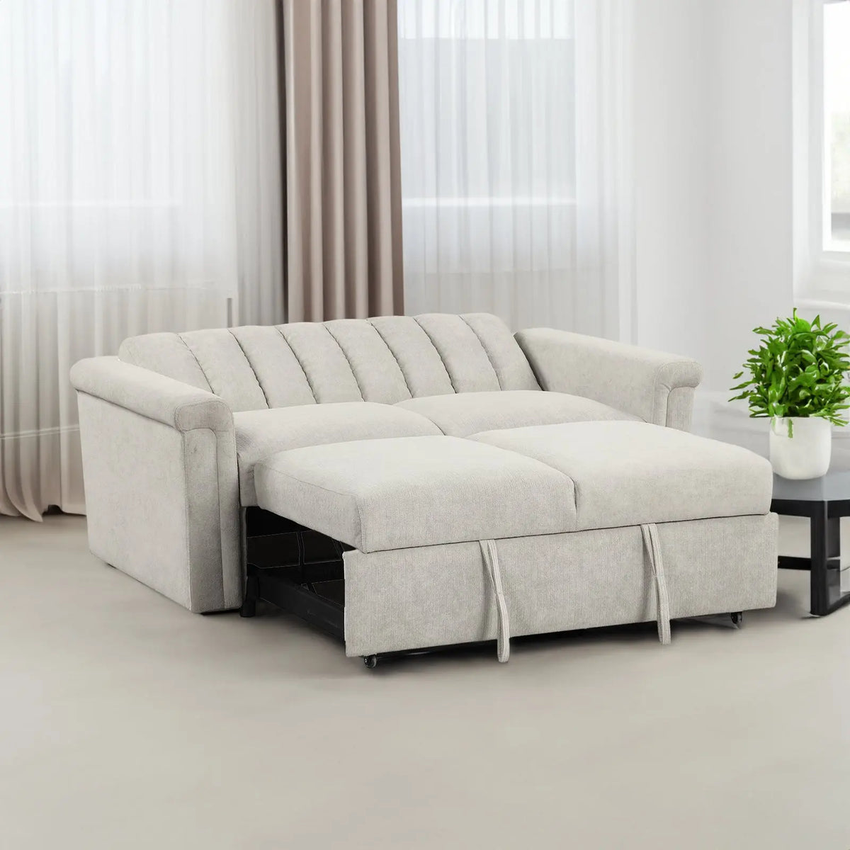 Convertible 2-Seat Sofa Bed | Pull-Out Sleeper Sofa with Adjustable Backrest & Foam + Pocket Spring Cushions in Beige Next Gen Luxe Solutions