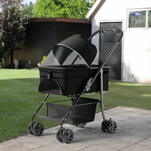 2-in-1 Folding Dog Stroller & Pet Cart | 4-Wheel Dog/Cat Carrier with Waterproof Pad, Car Seat & Sun Visor Next Gen Luxe Solutions